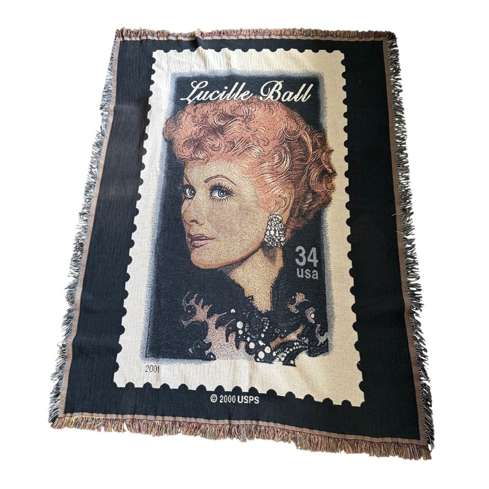 Vintage 2001 USPS Lucille Ball Postage Stamp Throw Blanket Love Lucy Hollywood
